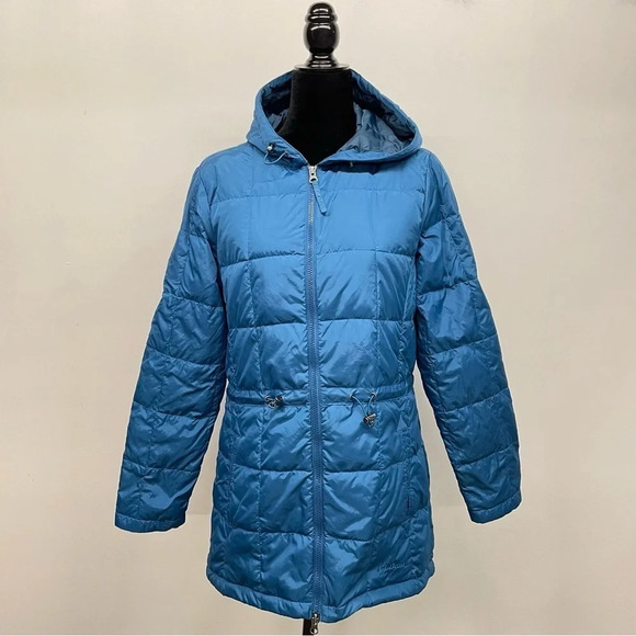 L.L. Bean Blue Hooded Puffer Down Jacket Downtek Water repellent down - Picture 1 of 10
